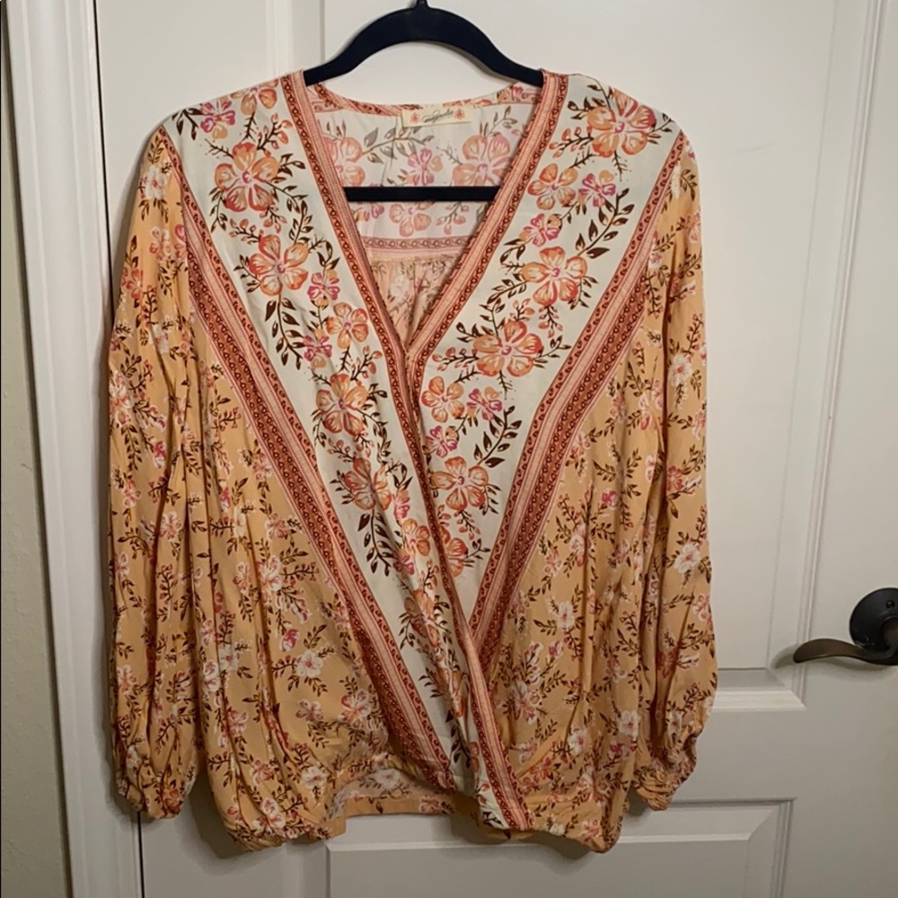Peach mixed floral top